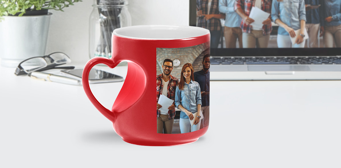 Personalised Heart Cut Handle Magic Mugs Vistaprint